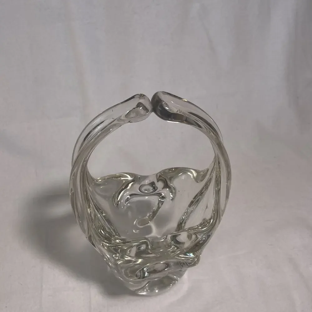 Vintage Hand Blown Clear Glass Basket Ashtray Easter Server